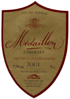 M�daillon 2001 - Domaine Thalvin, Vin du Maroc (la bouteille)