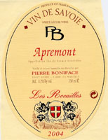 Apremont les Rocailles 2004, Vin de Savoie AOC (la bouteille)