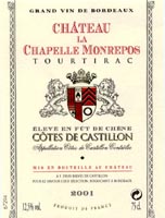 Ch�teau La Chapelle Monrepos 2001, AOC C�tes-de-Castillon (la bouteille)